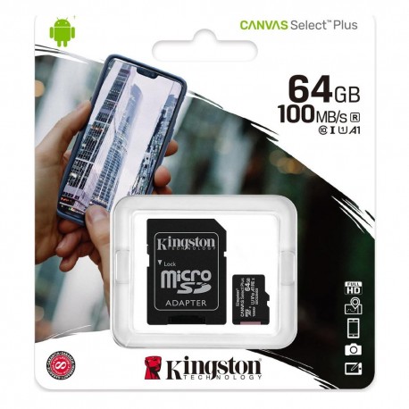Κάρτα Μνήμης microSDXC Canvas Select Plus 80R 64GB Kingston Class 10 με SD Adapter