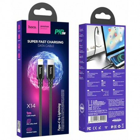 Hoco X14 Double Speed Braided USB 2.0 Cable USB-C male - Lightning Μαύρο 1m
