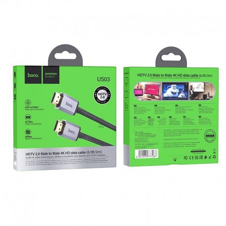 Καλώδιο σύνδεσης HDMI Hoco US03 HDMI 2.0 σε 4K 60Hz HD 18Gbps Μαύρο 2m Braided