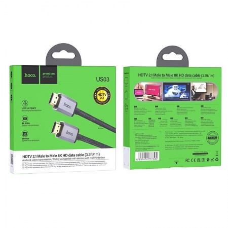 HDMI Καλώδιο σύνδεσης 2.1 σε 8K 60Hz Ultra HD 48Gbps Hoco US03 1m Braided Μαύρο