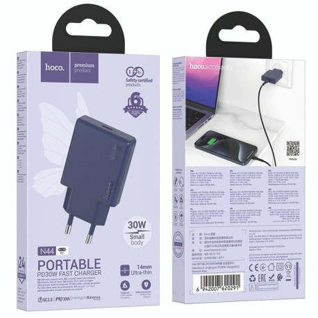 Hoco Φορτιστής Χωρίς Καλώδιο GaN με Θύρα USB-C 30W Power Delivery Μπλε (N44)