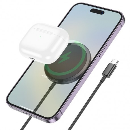 Ασύρματος Φορτιστής Hoco CW52 Enjoy Magnetic Magsafe 15W με καλώδιο USB-C 1m Μαύρος