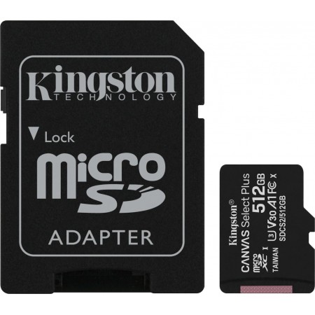 Κάρτα Μνήμης Kingston Canvas Select Plus microSDXC 512GB U3 V30 A1 UHS-I 100MB/s με αντάπτορα